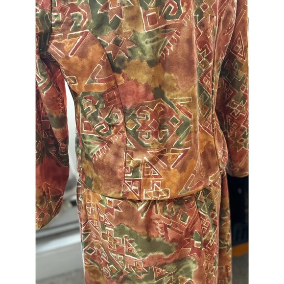 Vtg 80's Orange-Brn, Multi Color Geometric Print 2 Pc Top Size L n Skirt Size 14 - Picture 5 of 7